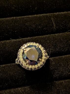 Blue Tanzanite & White Diamond Simulated Bella Luce® Ring Rhodium Plated Sz8